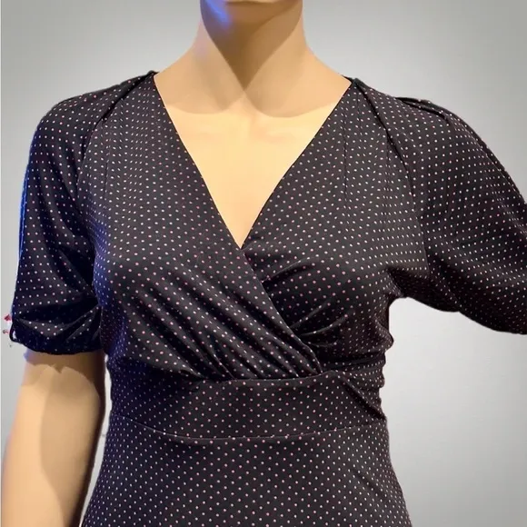 Igigi Polka Dot Dress Plus Size 18/20 Pink Dots on Black, Short Sleeves Country