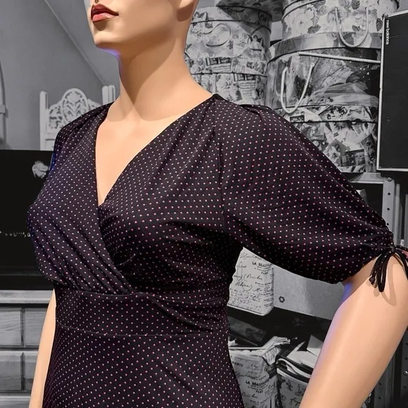 Igigi Polka Dot Dress Plus Size 18/20 Pink Dots on Black, Short Sleeves Country