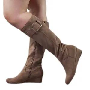 IMPO GENIA Women's Memory Foam Wide Calf Wedge Boots Hummus Size 8.5