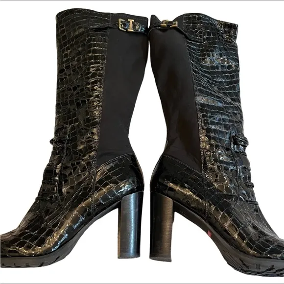 Isaac Mizrahi New York Isgeogin Black Leather Croc Tall boots