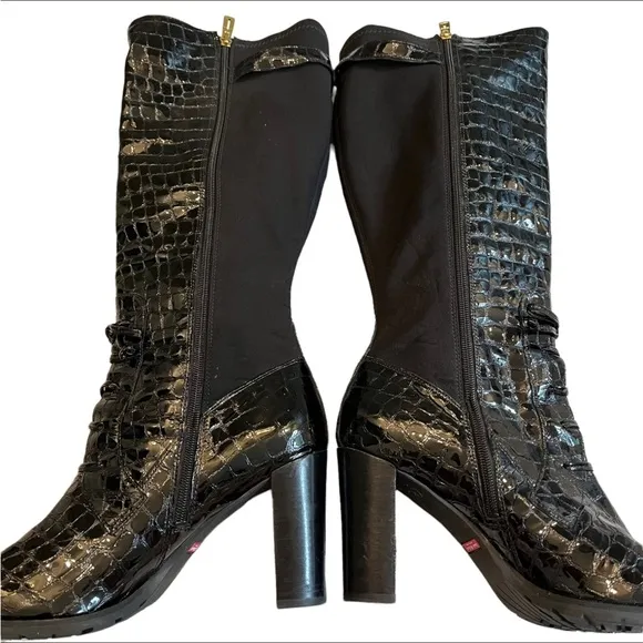 Isaac Mizrahi New York Isgeogin Black Leather Croc Tall boots