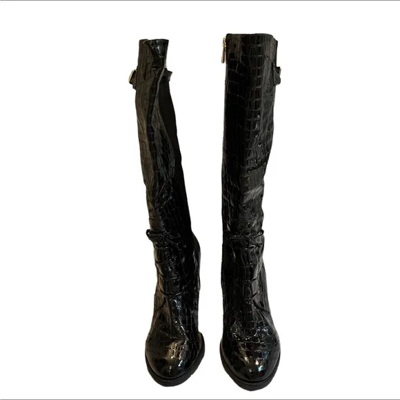 Isaac Mizrahi New York Isgeogin Black Leather Croc Tall boots