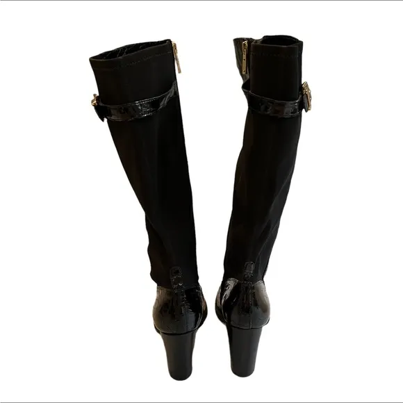 Isaac Mizrahi New York Isgeogin Black Leather Croc Tall boots