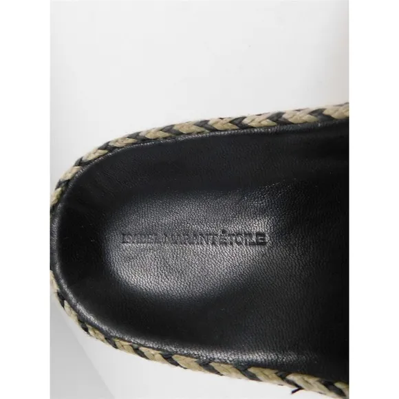 Isabel Marant Black Beige Rafia Slide Sandals sz 36