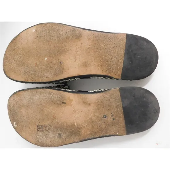 Isabel Marant Black Beige Rafia Slide Sandals sz 36