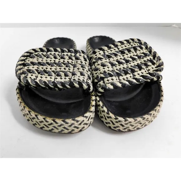 Isabel Marant Black Beige Rafia Slide Sandals sz 36