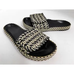 Isabel Marant Black Beige Rafia Slide Sandals sz 36