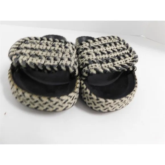 Isabel Marant Black Beige Rafia Slide Sandals sz 36