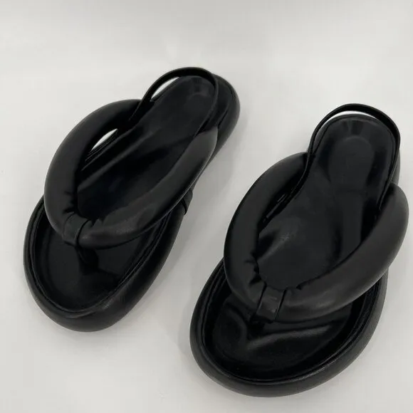 Isabel Marant Women's Orene Leather Puffy Thong Sandals in Black sz 36 / US 6