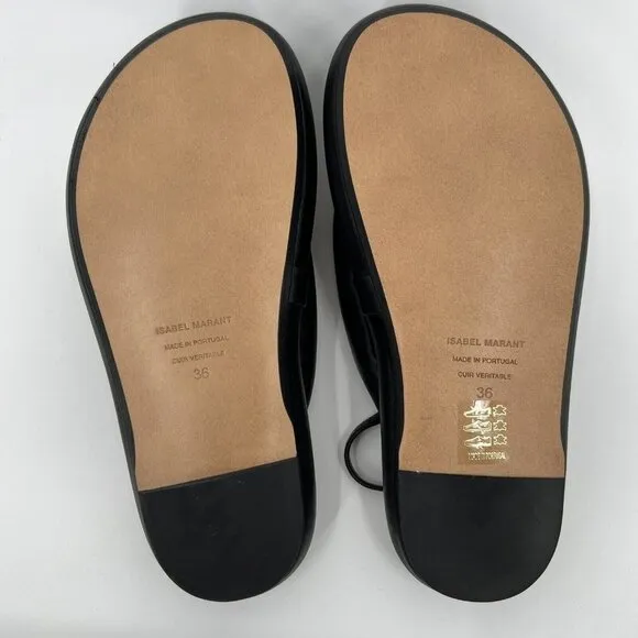 Isabel Marant Women's Orene Leather Puffy Thong Sandals in Black sz 36 / US 6
