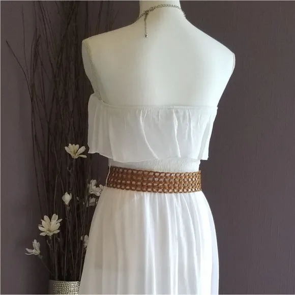IzByer Bright White Strapless Hi Lo Gauze Dress with belt LIKE NEW