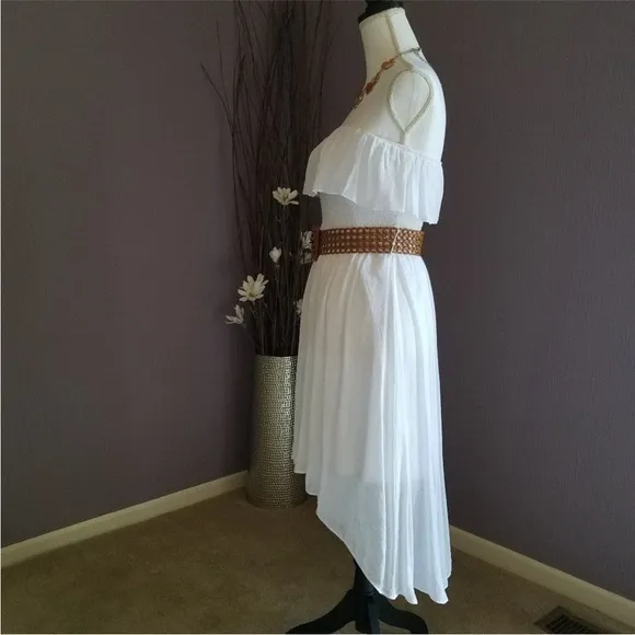 IzByer Bright White Strapless Hi Lo Gauze Dress with belt LIKE NEW