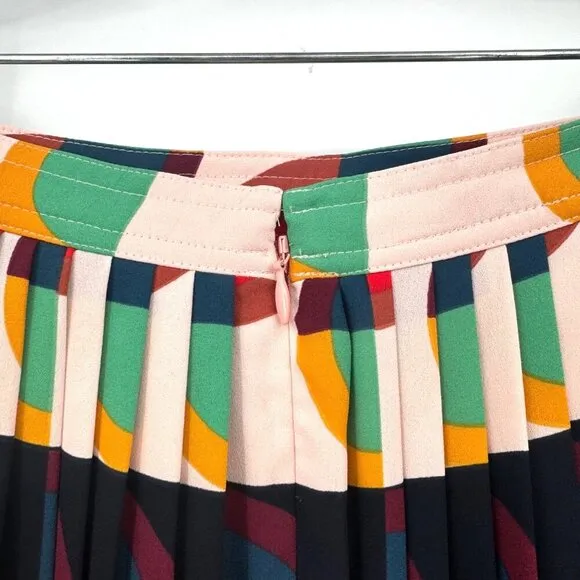 J Crew 365 Pleated Midi Skirt Size 6 Art Deco Print
