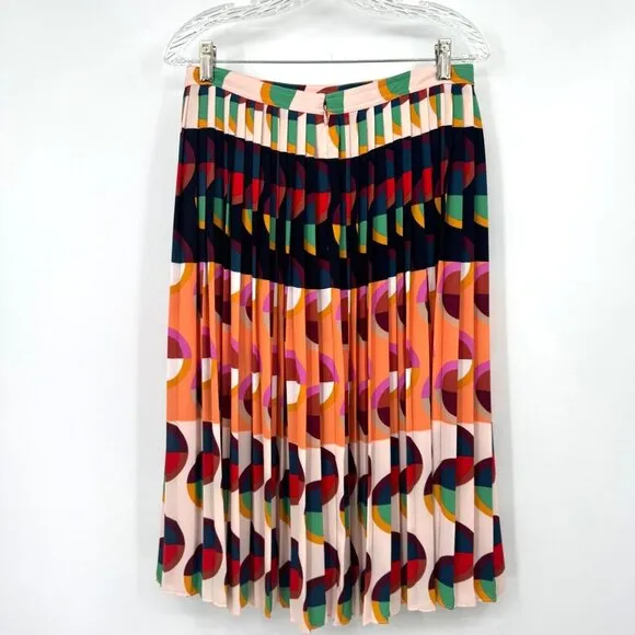 J Crew 365 Pleated Midi Skirt Size 6 Art Deco Print