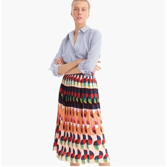 J Crew 365 Pleated Midi Skirt Size 6 Art Deco Print
