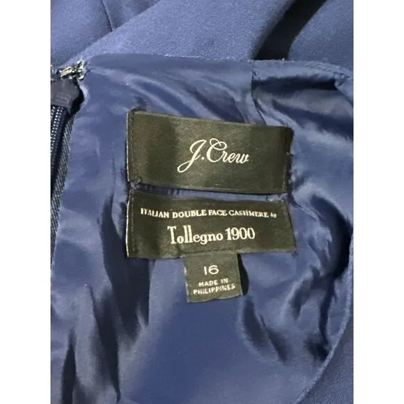 J. Crew Black Label Dress Double Face Italian Cashmere by Tollegno Navy 16