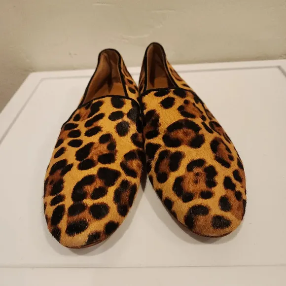 J Crew calf hair leopard print loafers size 7