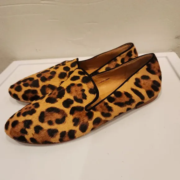J Crew calf hair leopard print loafers size 7