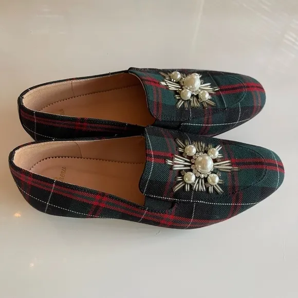 J crew Embellished Loafers in Festive Tartan Plaid - 6