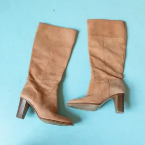 J Crew Genuine Italian Leather Stacked Heel Almond Toe Zipper Boots Size 8