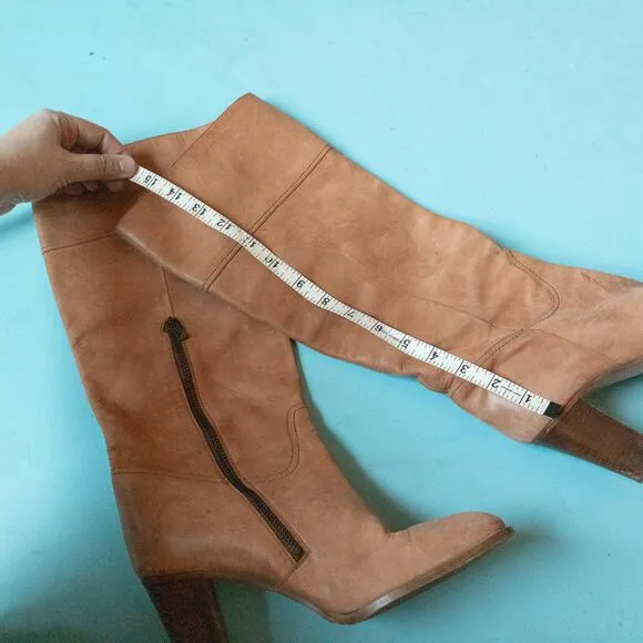 J Crew Genuine Italian Leather Stacked Heel Almond Toe Zipper Boots Size 8
