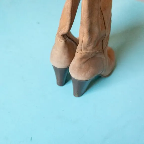 J Crew Genuine Italian Leather Stacked Heel Almond Toe Zipper Boots Size 8