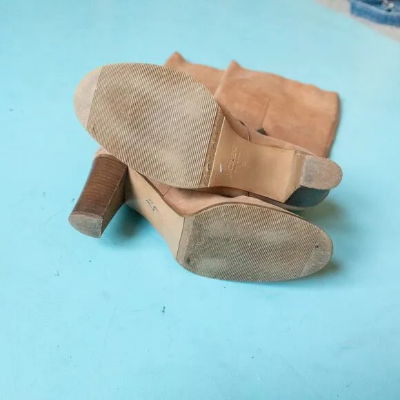 J Crew Genuine Italian Leather Stacked Heel Almond Toe Zipper Boots Size 8