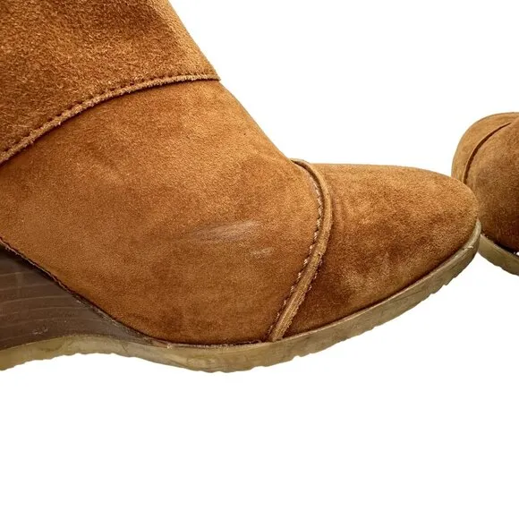 J. CREW Greer Monk Strap Wedge Ankle Booties Suede Cognac Brown Women's 10.5