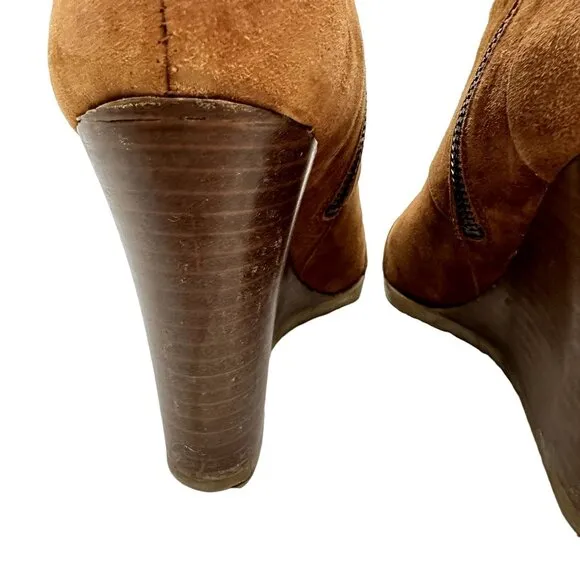 J. CREW Greer Monk Strap Wedge Ankle Booties Suede Cognac Brown Women's 10.5