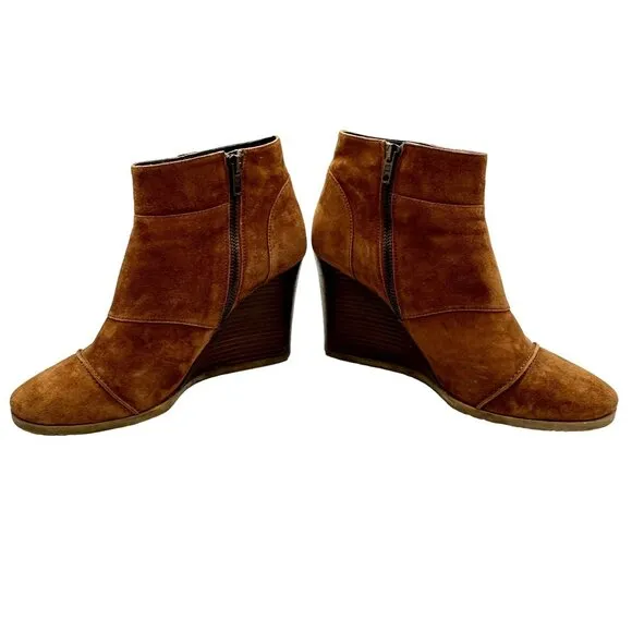 J. CREW Greer Monk Strap Wedge Ankle Booties Suede Cognac Brown Women's 10.5