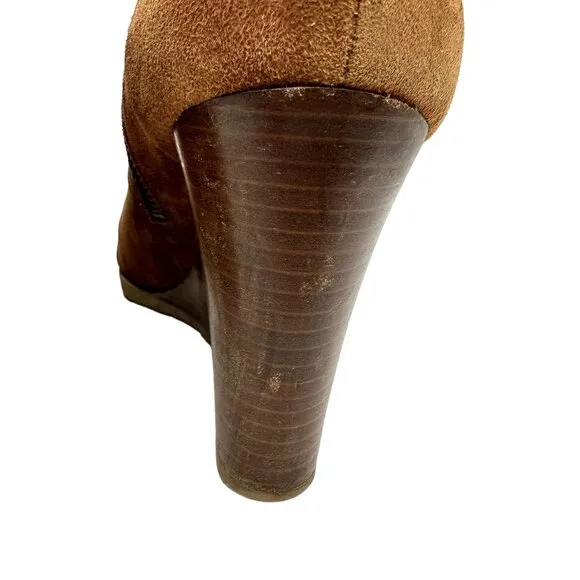 J. CREW Greer Monk Strap Wedge Ankle Booties Suede Cognac Brown Women's 10.5