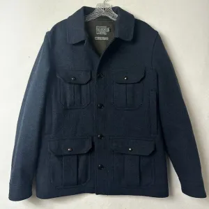 J Crew Irvine Jacket Mens M Navy Wool Cruiser pea coat Pockets Button Front