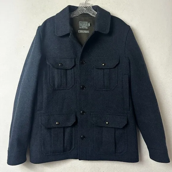 J Crew Irvine Jacket Mens M Navy Wool Cruiser pea coat Pockets Button Front