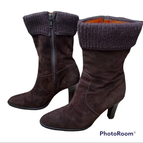 J. Crew Italian brown suede knit cuff boots 7