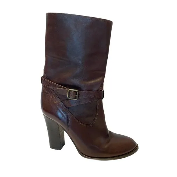 J Crew Leather Boots Pull On Style Buckle Size 8.5