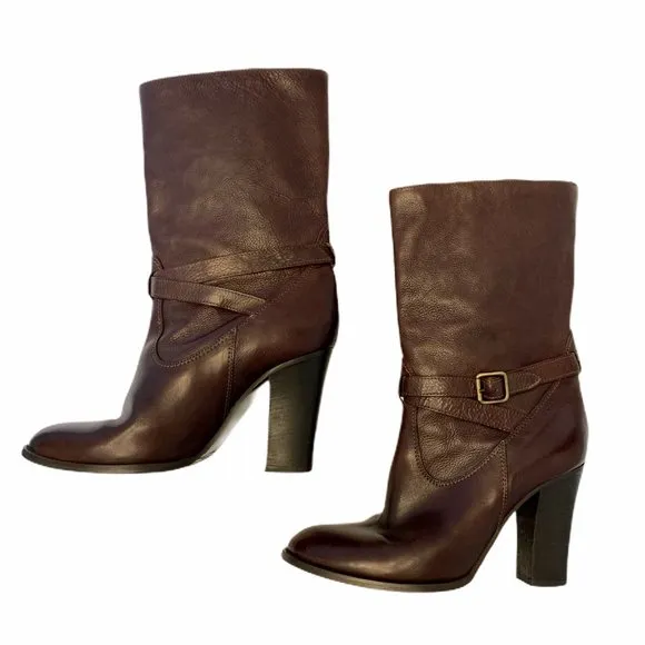 J Crew Leather Boots Pull On Style Buckle Size 8.5