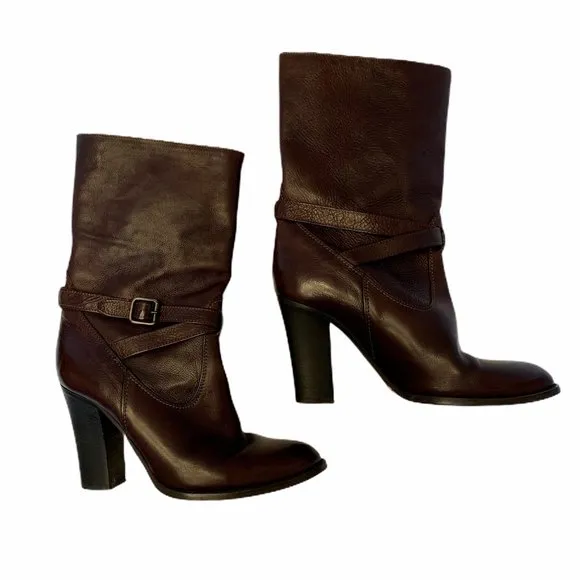 J Crew Leather Boots Pull On Style Buckle Size 8.5