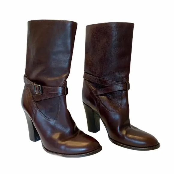 J Crew Leather Boots Pull On Style Buckle Size 8.5