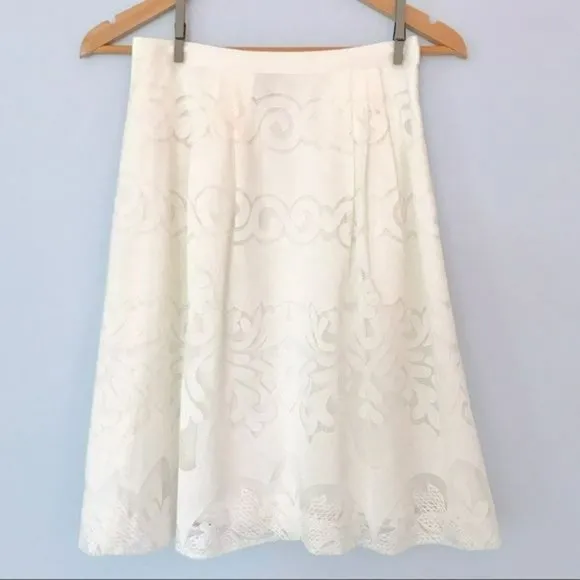 J CREW Midi Skirt Ornate Lace sz 8 White A Line Full E9057 *GORGEOUS* NEW NWT