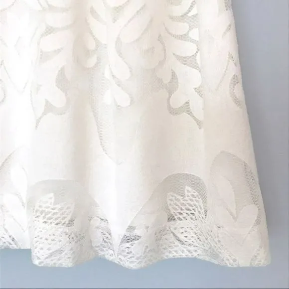 J CREW Midi Skirt Ornate Lace sz 8 White A Line Full E9057 *GORGEOUS* NEW NWT
