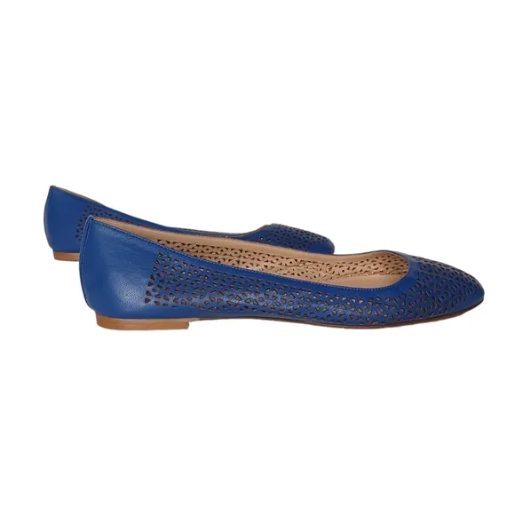 J CREW Nora Royal Blue Leather Perforated Closed Toe Ballet Flats 6.5