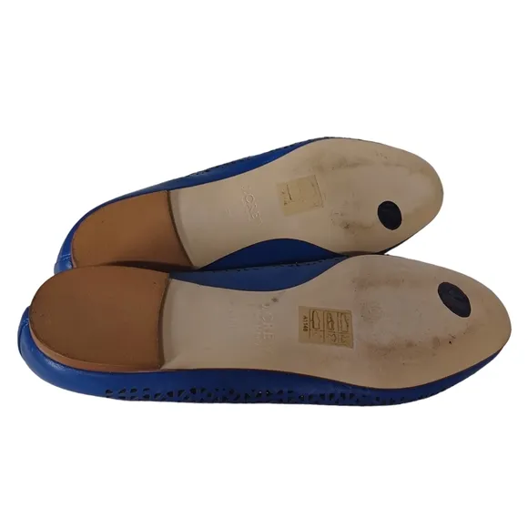 J CREW Nora Royal Blue Leather Perforated Closed Toe Ballet Flats 6.5