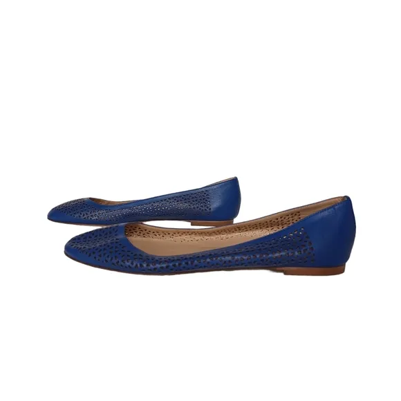 J CREW Nora Royal Blue Leather Perforated Closed Toe Ballet Flats 6.5