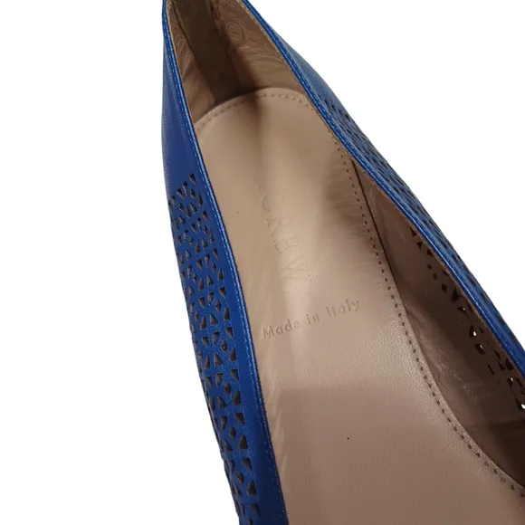 J CREW Nora Royal Blue Leather Perforated Closed Toe Ballet Flats 6.5