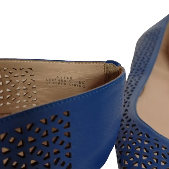 J CREW Nora Royal Blue Leather Perforated Closed Toe Ballet Flats 6.5