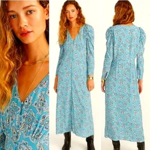J Crew Paisley Puff Sleeve Midi Dress Button Front Size 2 Womens