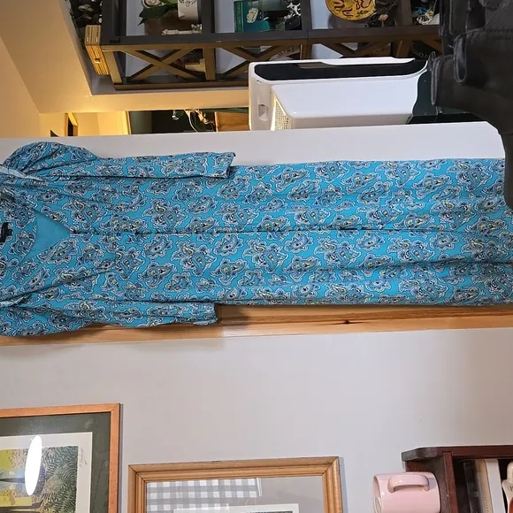 J Crew Paisley Puff Sleeve Midi Dress Button Front Size 2 Womens