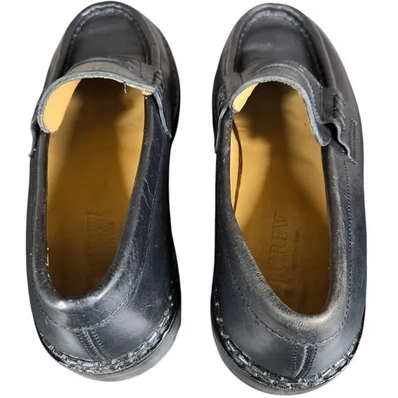 J Crew Penny Loafers Womens 7 Black Leather Chunky Platform Academia Preppy