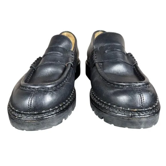 J Crew Penny Loafers Womens 7 Black Leather Chunky Platform Academia Preppy