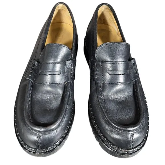 J Crew Penny Loafers Womens 7 Black Leather Chunky Platform Academia Preppy